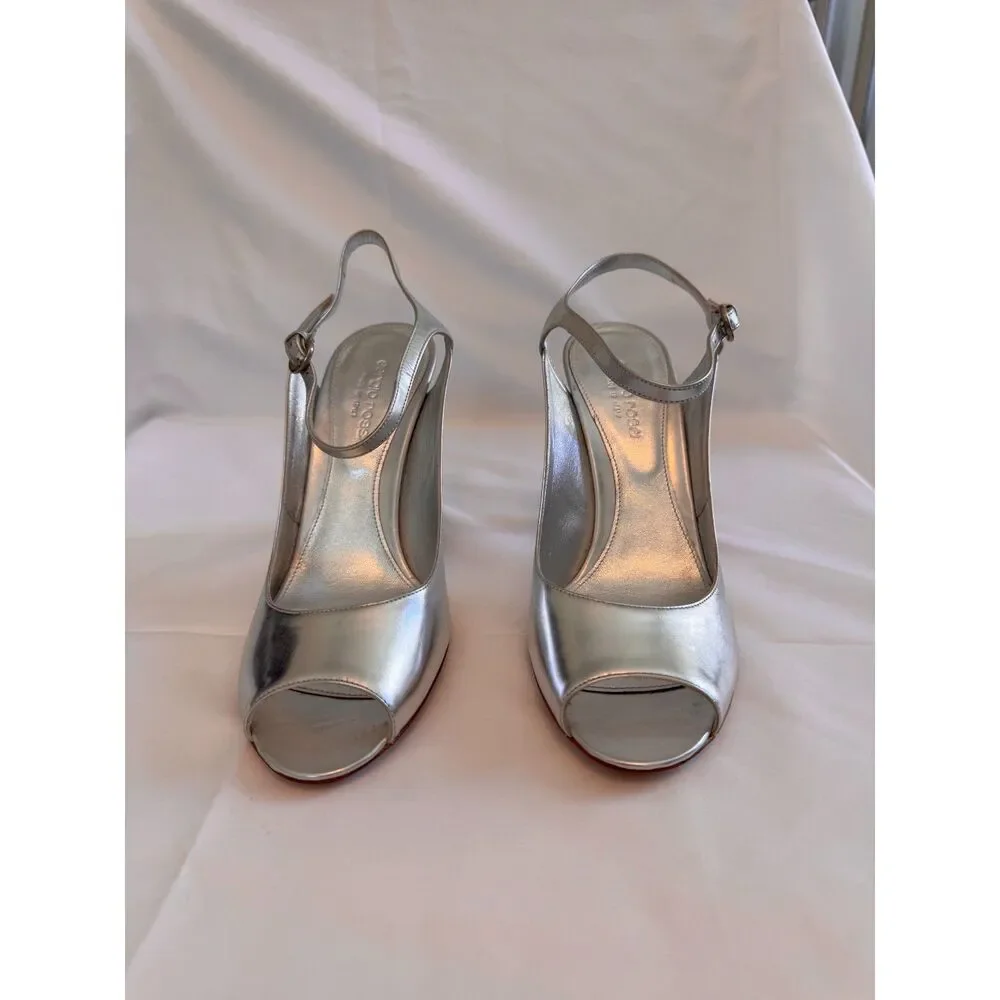 Sergio Rossi Silver Peep-Toe Heels Size 8.5 - Picture 3 of 10